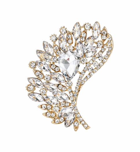 Luxury Gold Crystal Feather Brooch – Elegant Statement Pin