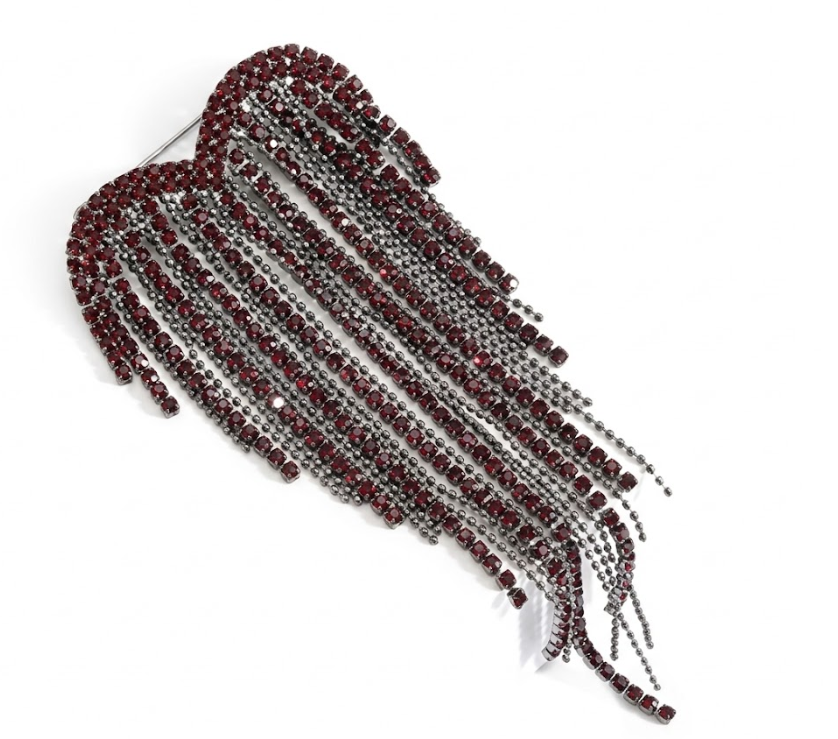 Ruby Red Rhinestone Tassel Brooch