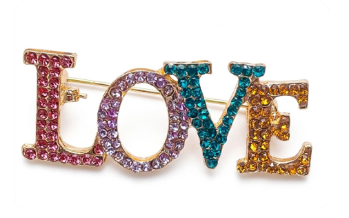 Multicolored Crystal Rhinestone "LOVE" Letter Brooch Pin