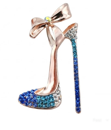 Rose Gold High Heel Stiletto Brooch with Blue Ombré Crystals