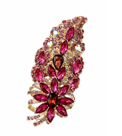 Luxury Ruby Red Crystal Floral Brooch – Gold Statement Pin