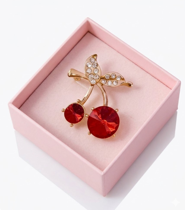 Dazzling Crystal Cherry Brooch