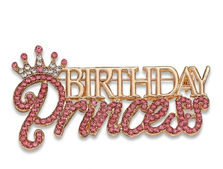 Pink Rhinestone "BIRTHDAY Princess" Crown Brooch