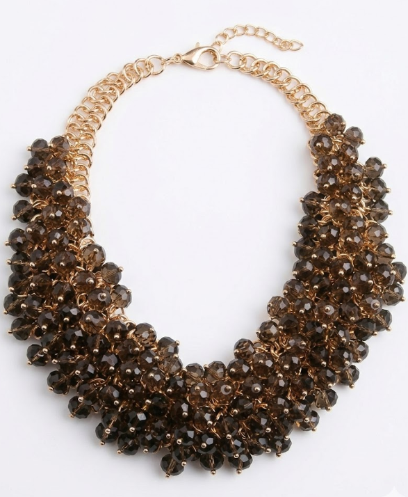 Vintage-Style Gold & Smoked Quartz Crystal Cluster Bib Necklace
