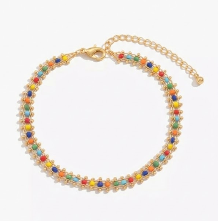 Multicolor Beaded Gold-Tone Boho Bracelet