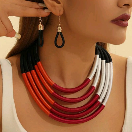Multi-Strand Statement Rope Necklace & Earrings Set – Bohemian Tribal Style