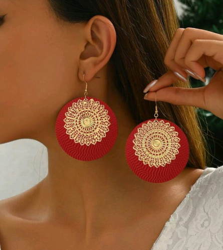 Bohemian Crimson Mandala Filigree Drop Earrings