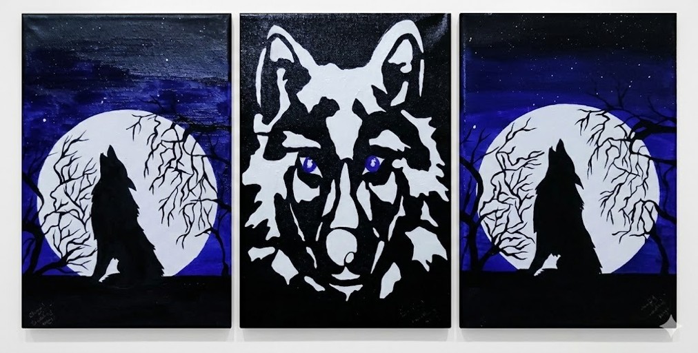 The Hunter's Gaze Triptych Art Painting  (30x25cm set of 3)