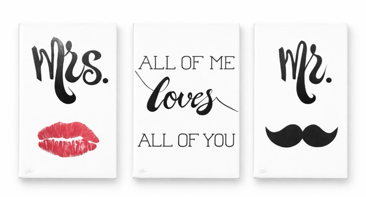 Mr and Mrs Couples Art Painting (30x25cm set of 3)
