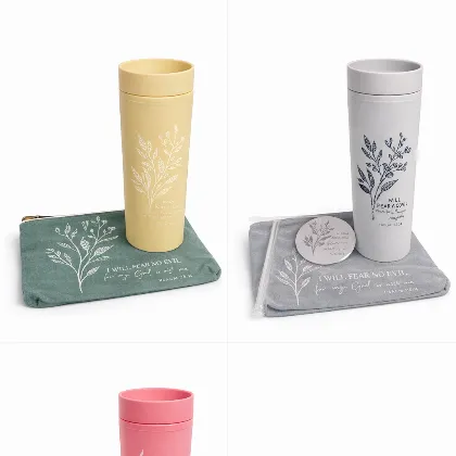 Christian Gift Set: Tumbler with Straw, Cosmetic Bag & Compact Mirror