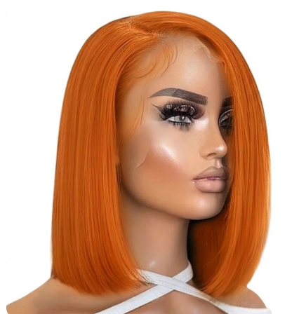 10-Inch Vibrant Ginger Orange Straight Lace Front Bob Wig