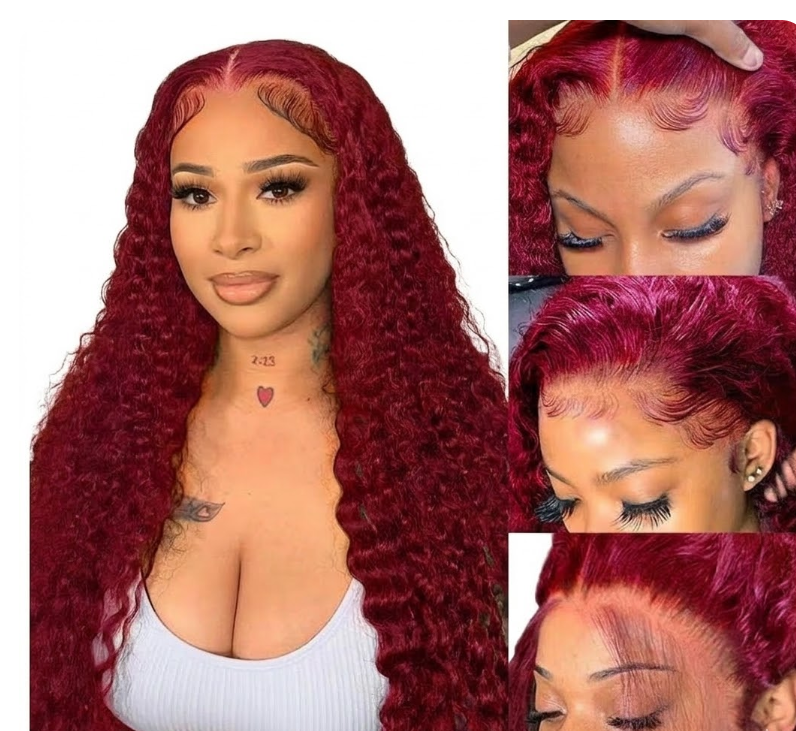 16" Deep Wave Burgundy Lace Front Wig – Luxury HD Lace & Pre-Plucked Hairline