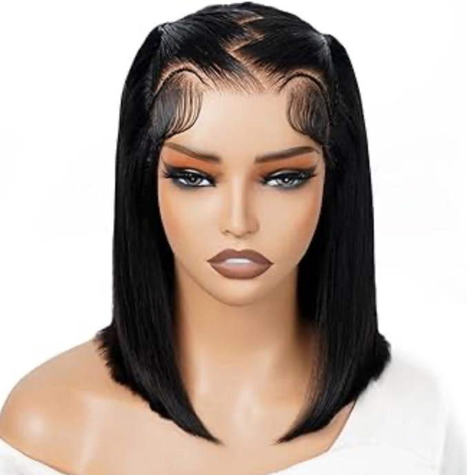 10" Sleek Jet Black Straight Bob – Pre-Styled Zig-Zag Part Lace Front