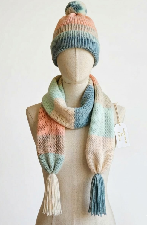 Hand-Knit Beanie & Tassel Scarf Set