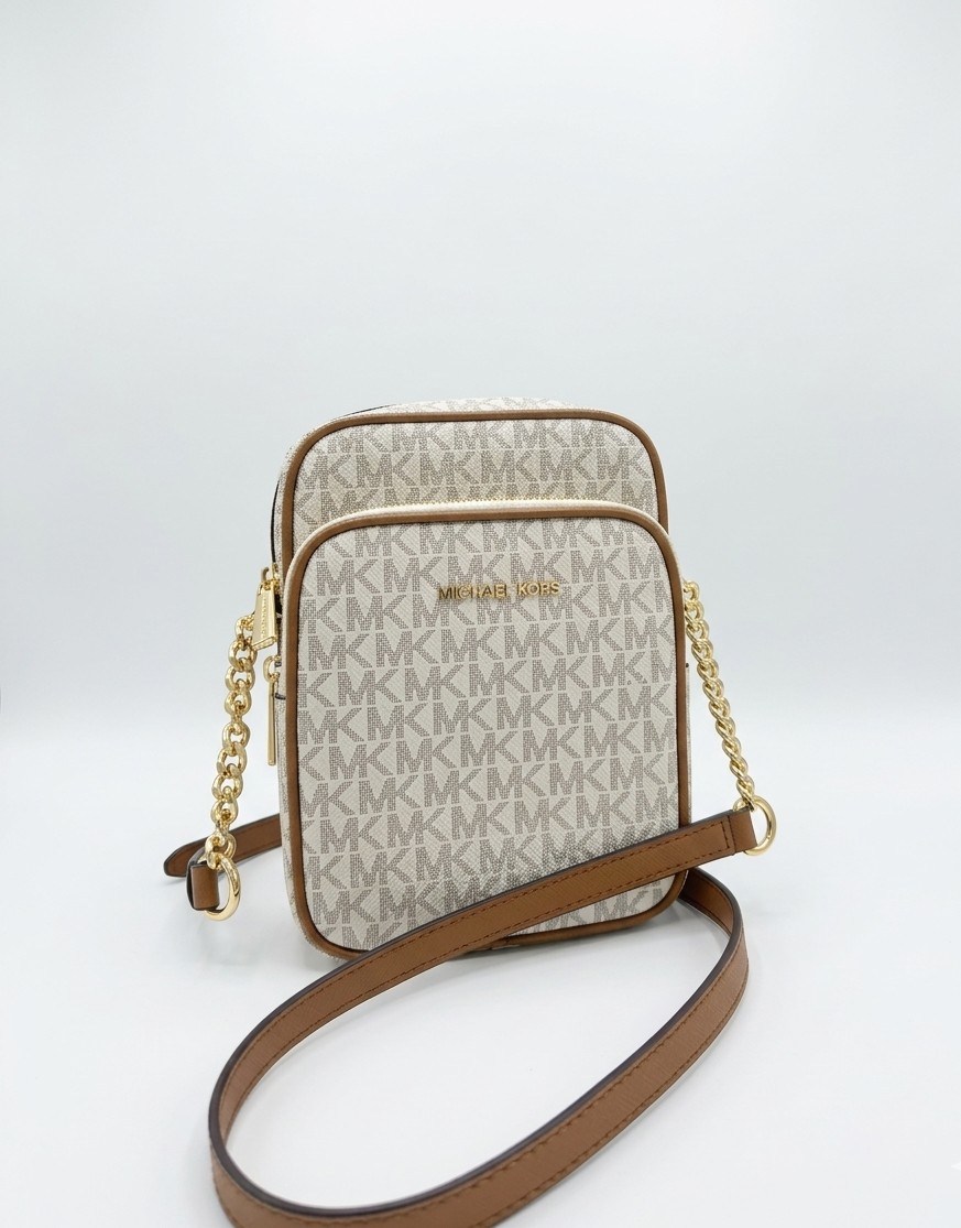 Michael Kors Jet Set Medium Logo Crossbody Bag – Vanilla/Acorn