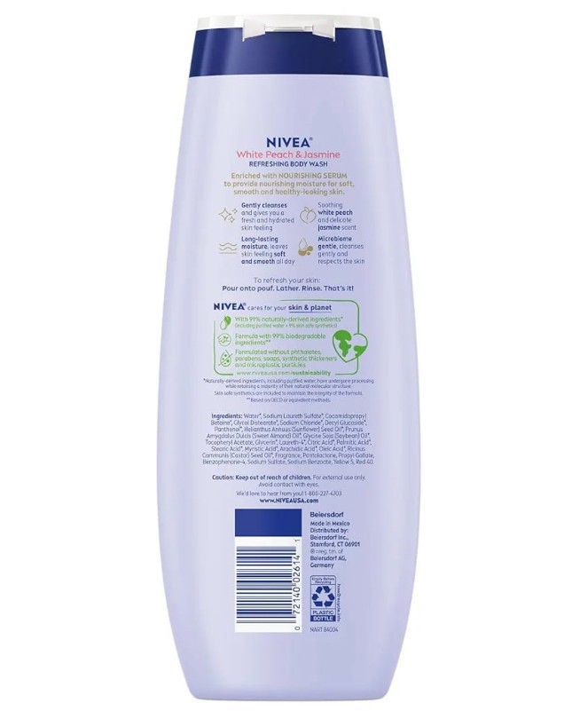 NIVEA Refreshing Body Wash – White Peach & Jasmine (with Nourishing Serum)