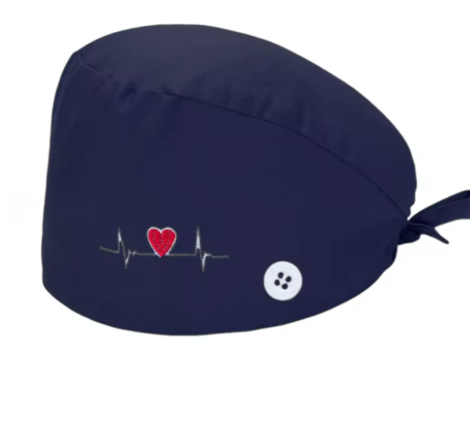 Premium Navy Surgical Scrub Cap with Bun Holder & Buttons