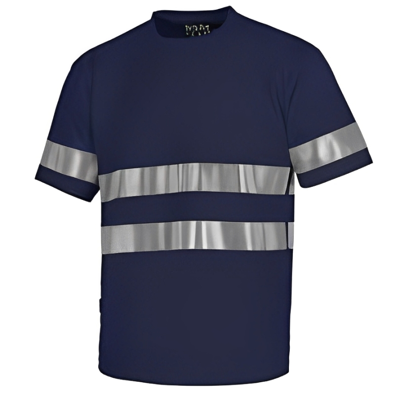 Sweater In Dry-Fit Fabric Round Neck Short Sleeves With Reflective Tape Navy Blue