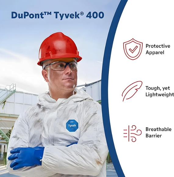 Tyvek White Hooded Disposable Coveralls With Elastic Cuff