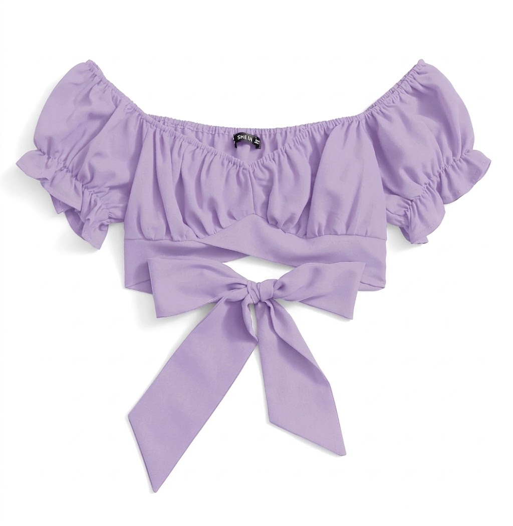 Women's Off-Shoulder Puff Sleeve Tie-Back Crop Top