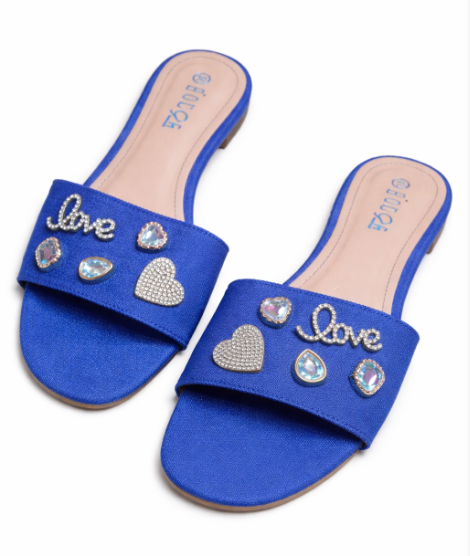 Women’s Blue Embellished Slide Sandals – Love Charm Design