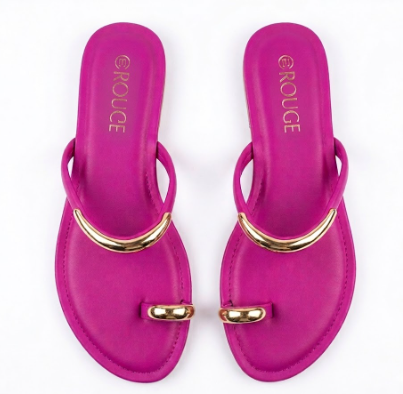 Rouge Magenta Gold-Accent Toe-Ring Sandals