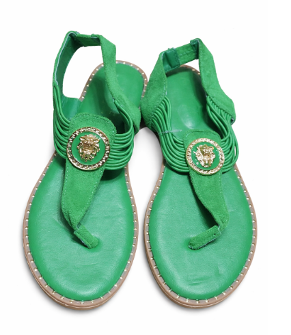 Women’s Green Embellished Flat Sandals – Size 9
