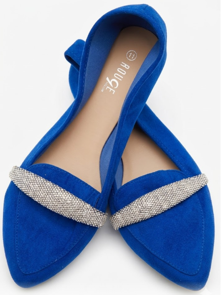 Rouge Helium Royal Blue Rhinestone-Strap Pointed Flats