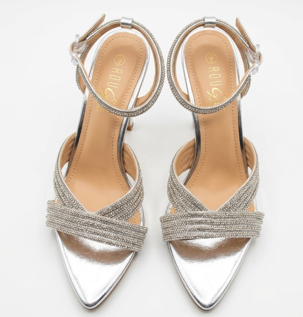 Rouge Helium Silver Rhinestone Strappy Pointed Toe Heels Size 9