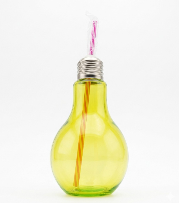Novelty Light Bulb Drink Bottle with Straw