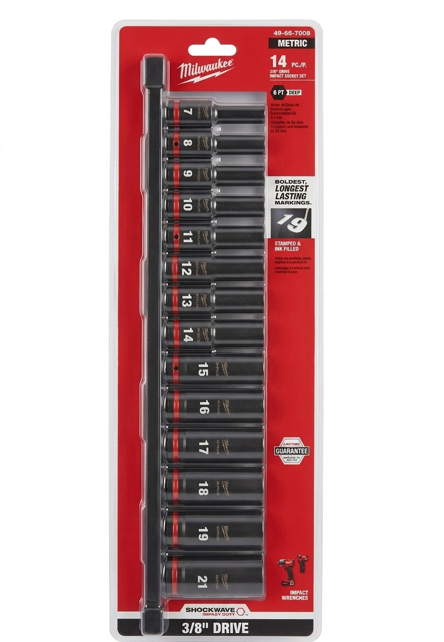 Milwaukee SHOCKWAVE 14-Piece 3/8" Drive Metric Deep Impact Socket Set