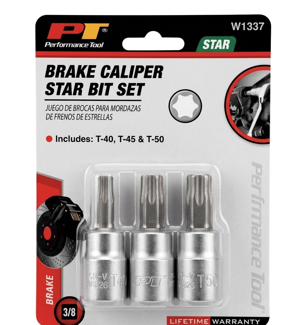 Performance Tool W1337 3-Piece 3/8" Drive Brake Caliper Star Bit Set