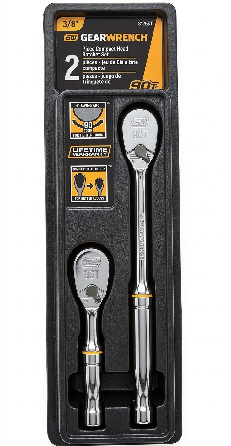 GEARWRENCH 2-Piece 3/8" Drive 90-Tooth Compact Head Ratchet Set