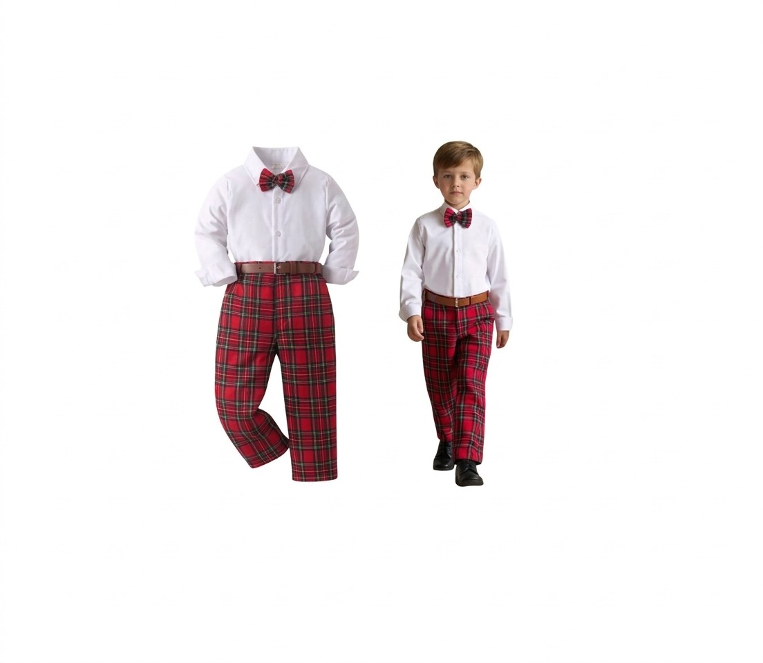 Boys' 4-Piece Red Plaid Holiday Suit Set (Size: 5 Years)