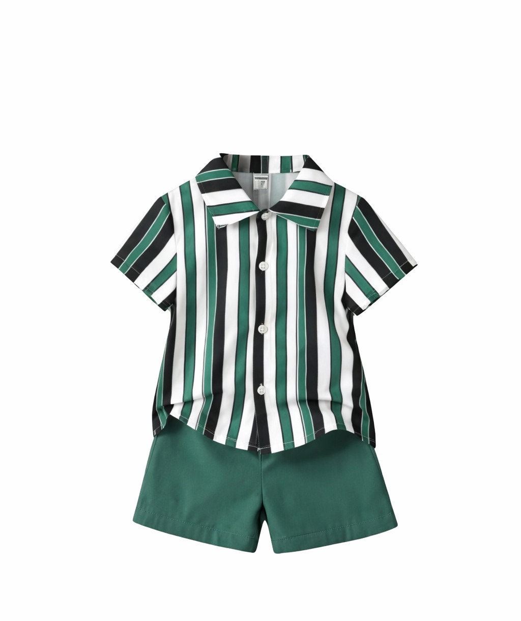 Boys Striped Print Shirt & Shorts Set Size: 7yrs
