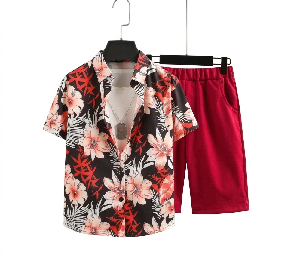 Boy’s Tropical Floral Print Shirt & Shorts Set
