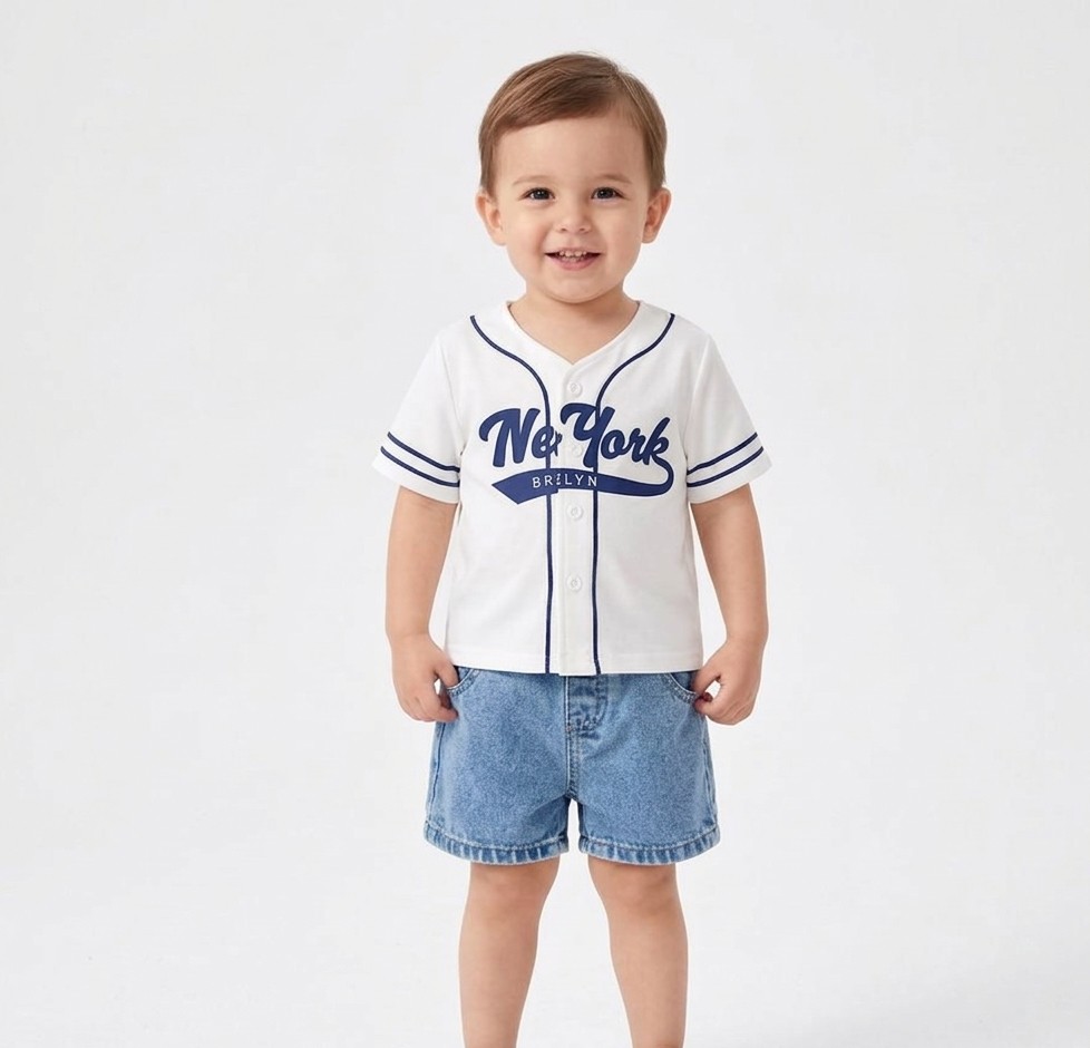 Toddler Boys' "New York Brooklyn" Baseball Jersey & Denim Shorts Set  (Ages 2-3 Years)