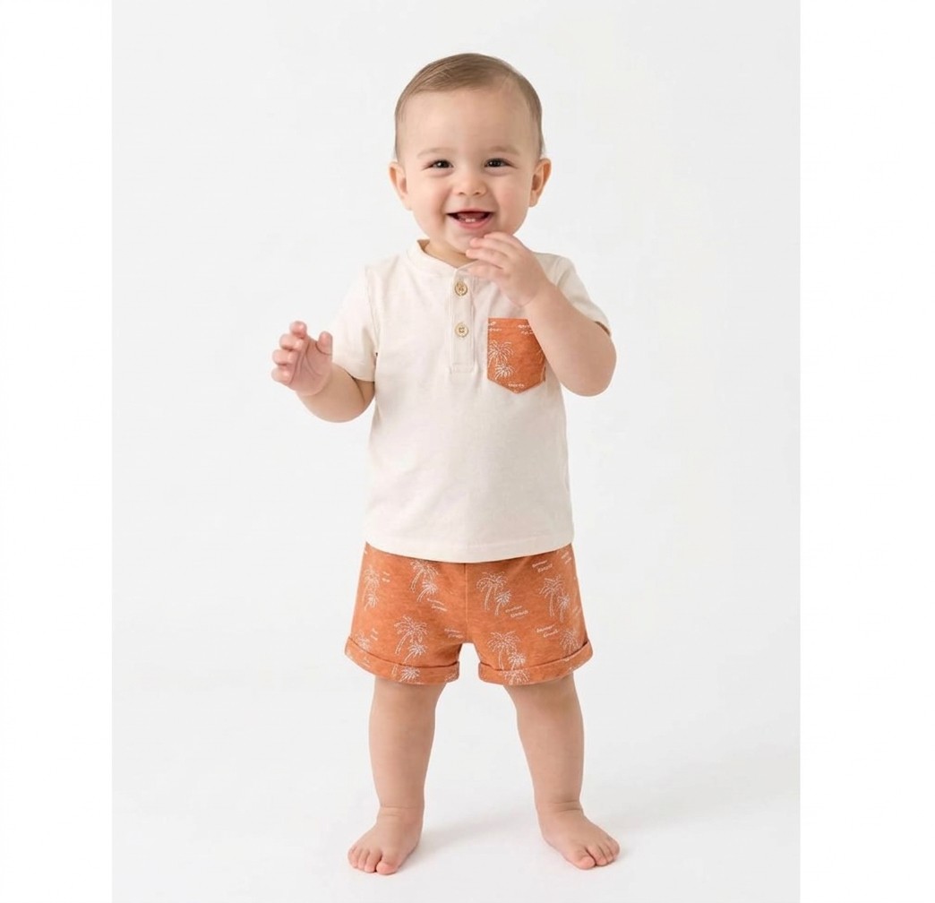 Toddler Boy’s Palm Print Henley & Shorts Set Size: 9–12 Months