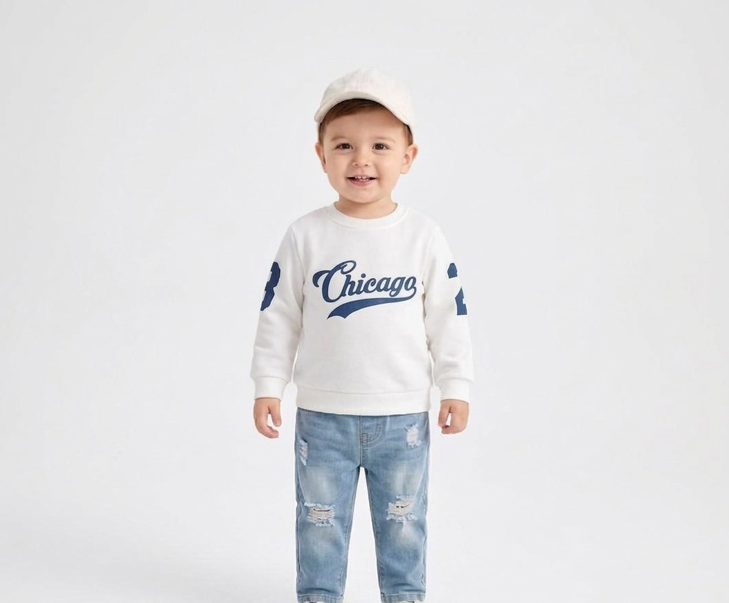 Toddler "Chicago" Script Sweatshirt and Distressed Denim Set Size: 12-18 Months