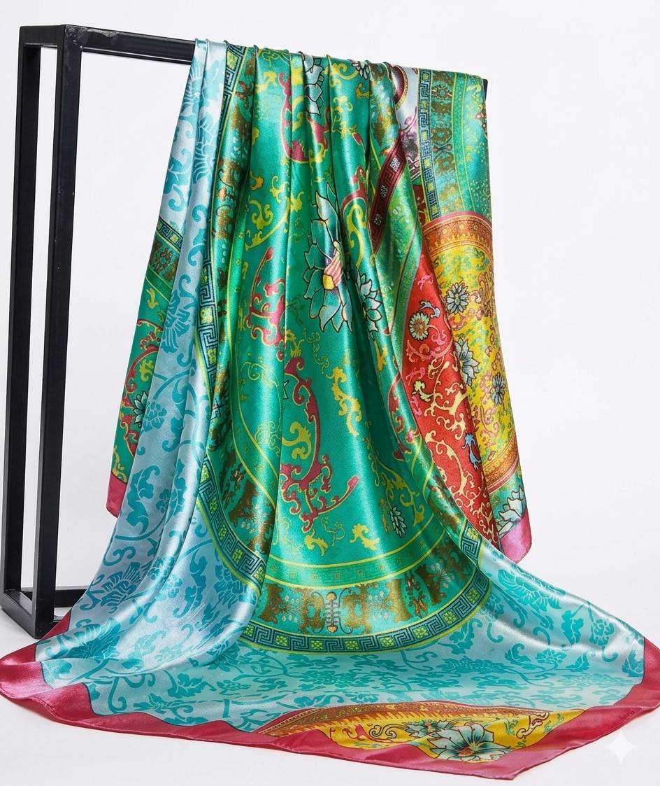 Elegant Vibrant Print Silken Scarf