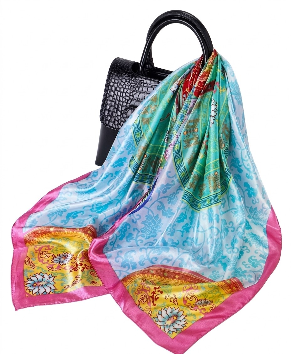 Elegant Vibrant Print Silken Scarf