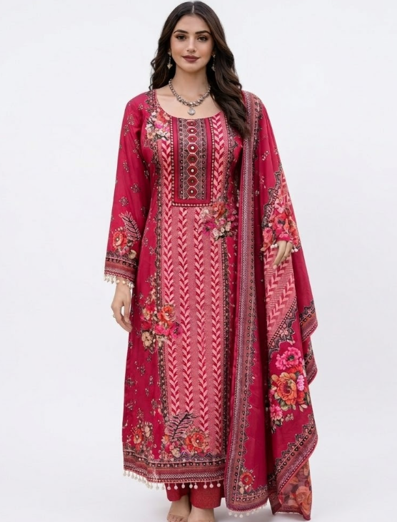 Exquisite Deep Berry Floral Shalwar Kameez Set
