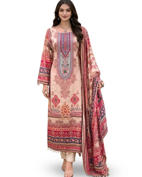Elegant Peach and Berry Printed Salwar Kameez Set