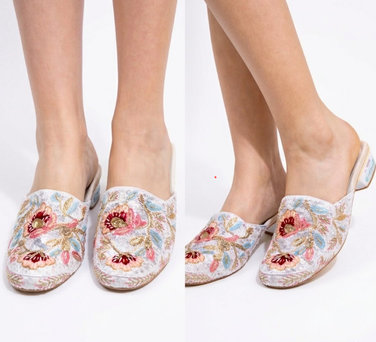 Embroidered Indian Ethic Mules – Zardosi Floral Slip-Ons (Free Size)