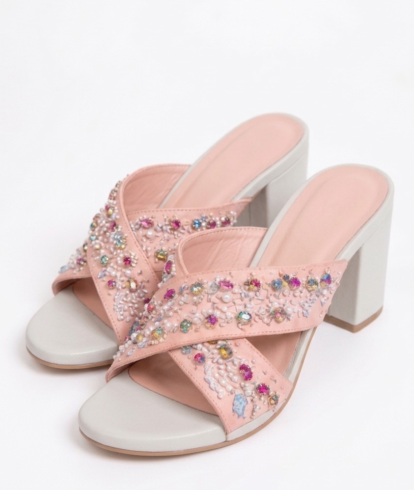 Jewel Cross-Strap Block Heels