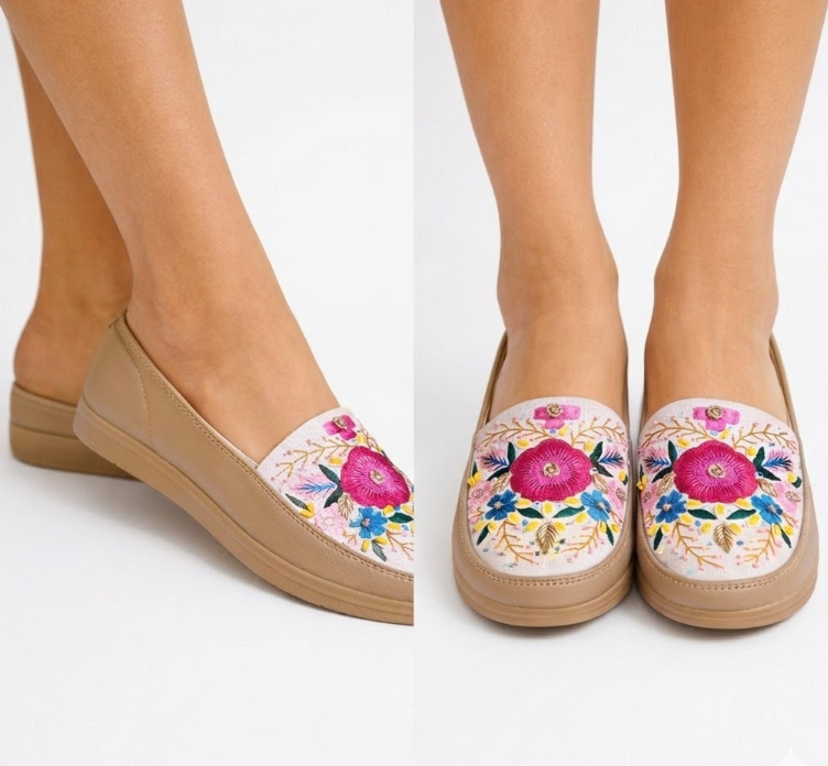 Embroidered Floral Ethnic Loafers – Handcrafted Indian Wear Comfort Flats (Free Size)