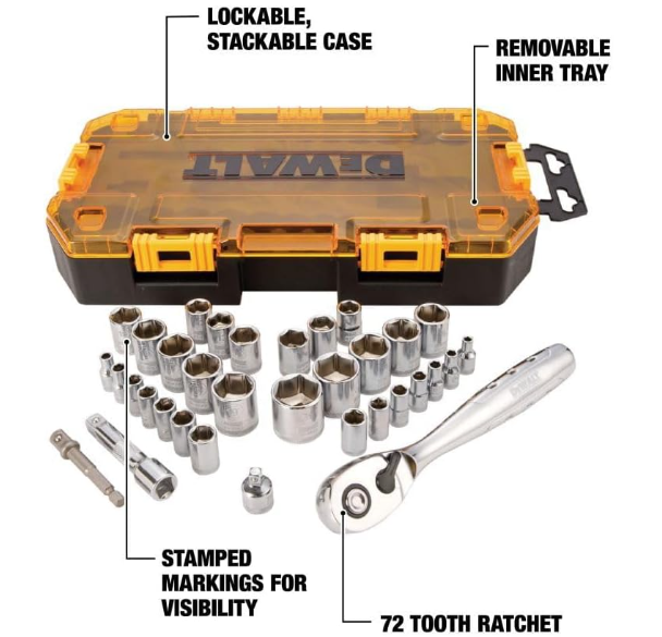 Dewalt Socket Set, 3/8-Inch Drive, Sae/Metric, 34-Piece (Dwmt73804)