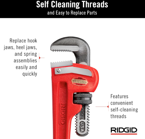 Ridgid 31015 Model 12 Heavy-Duty Straight Pipe Wrench, 12-Inch Plumbing Wrench, Red, Small