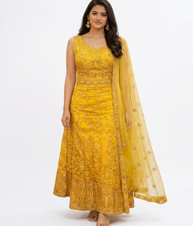 Radiant Sunflower Yellow Embroidered Anarkali Gown