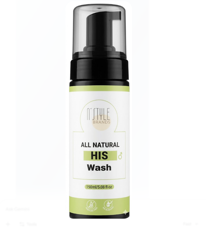 All Natural HIS Wash - Men’s Daily Intimate Foam Cleanser - pH Balanced & Refreshing - 5.08 fl oz